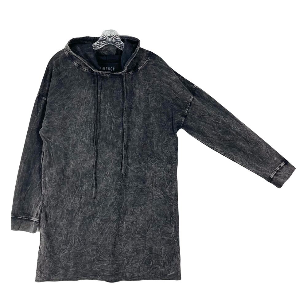 NWOT VINTAGE CANVAS Hoodie Sweatshirt Dress Women Men Unisex S Acid-Wash Grey